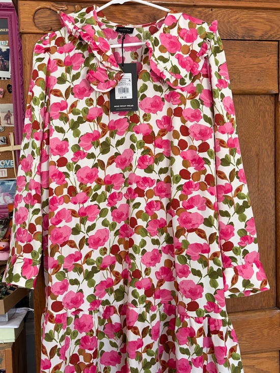 Who What Wear Dresses & Skirts - Who What Wear Pink & Green Floral Ruffle-Collar Long Sleeve Dress